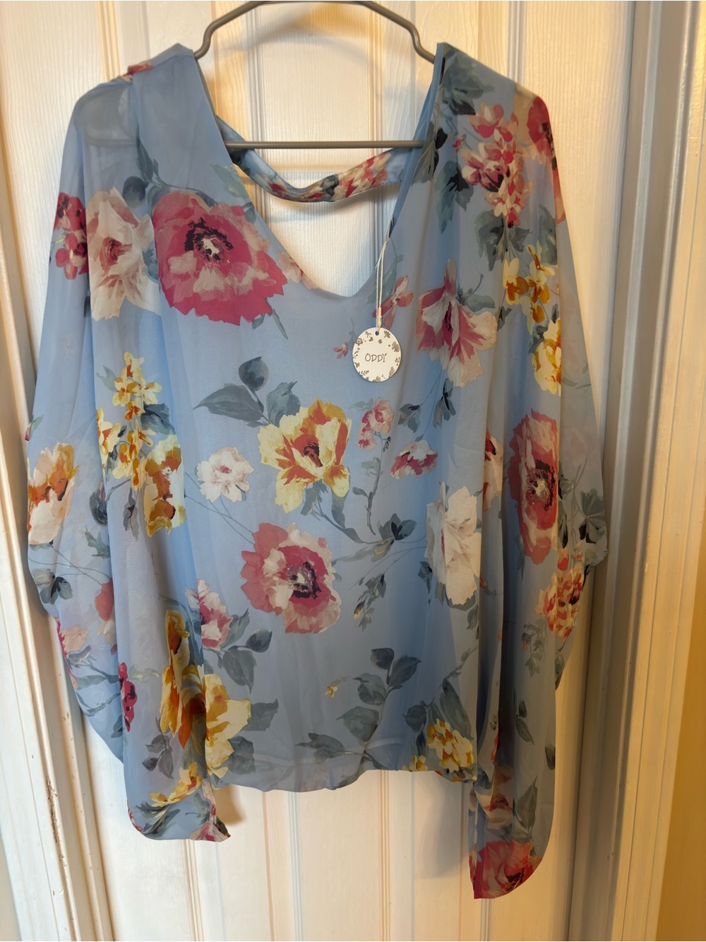 ODDY Sky Blue Floral Chiffon V-Neck Blouse
